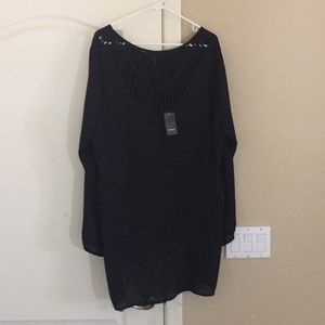 Torrid black long sleeve lattice back blouse